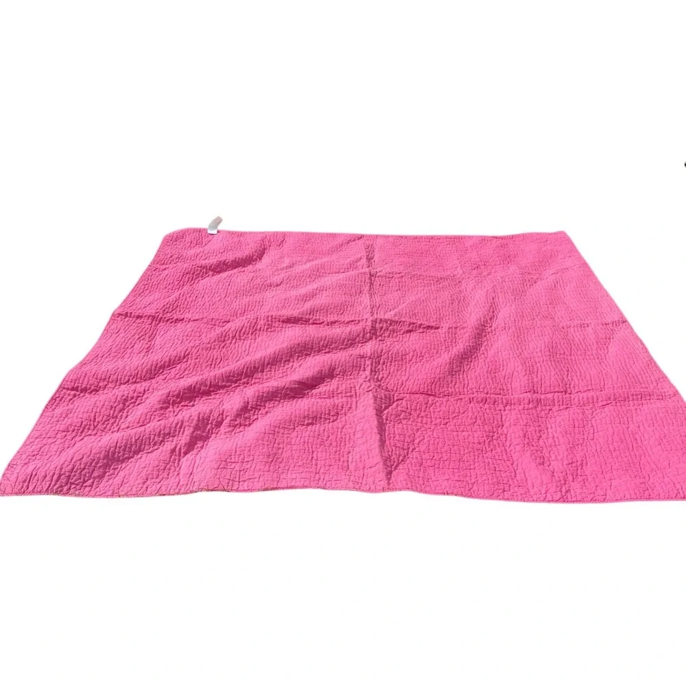 Unbranded Kantha Quilt Full Queen Pink Reversible Hand Stitched Cotton Good